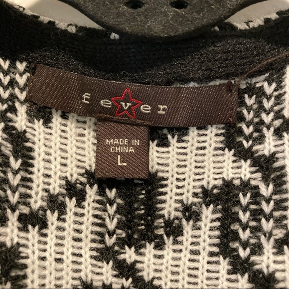 Fever Black and White Long Wrap Fringe Comfy Open Cardigan Sweater Size Large - Picture 2 of 7